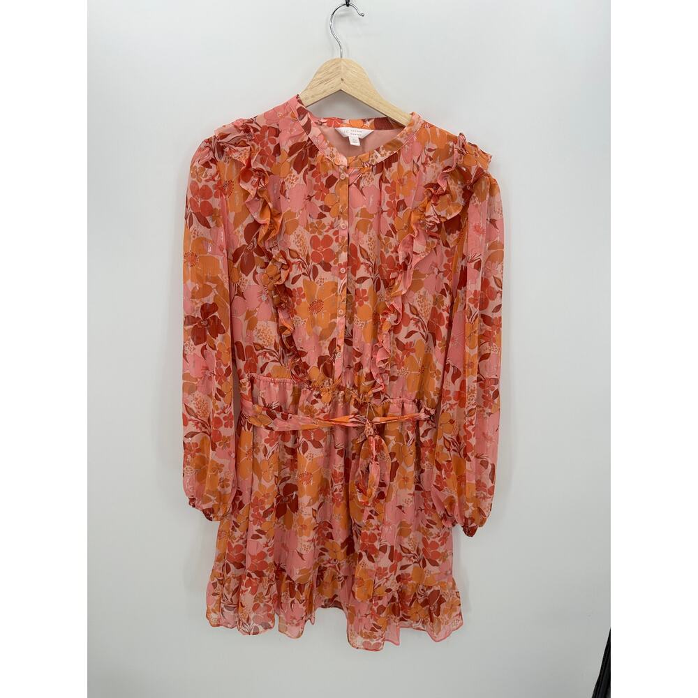 Lauren Conrad Womens Floral Ruffle Dress Sz XL Long Sleeve Spring Retro Boho